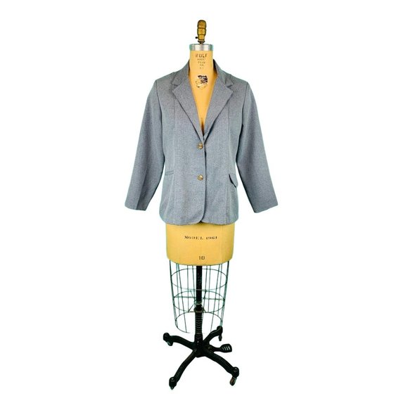 Vintage 70s Gray Blazer Womens Large Meliwer Light Suit Jacket - Picture 1 of 10